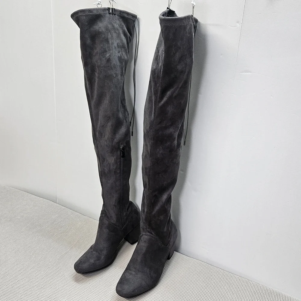 Catherine Catherine Malandrino Grey Faux Suede‎ Over The Knee Block Heel Boots 8